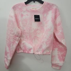 Forever 21 Urban Girl White/Pink Tie Dye Cinch Waistband Sweater